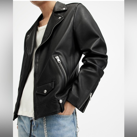 ALLSAINTS Milo Leather Biker Jacket in Black Size S - Picture 16 of 16